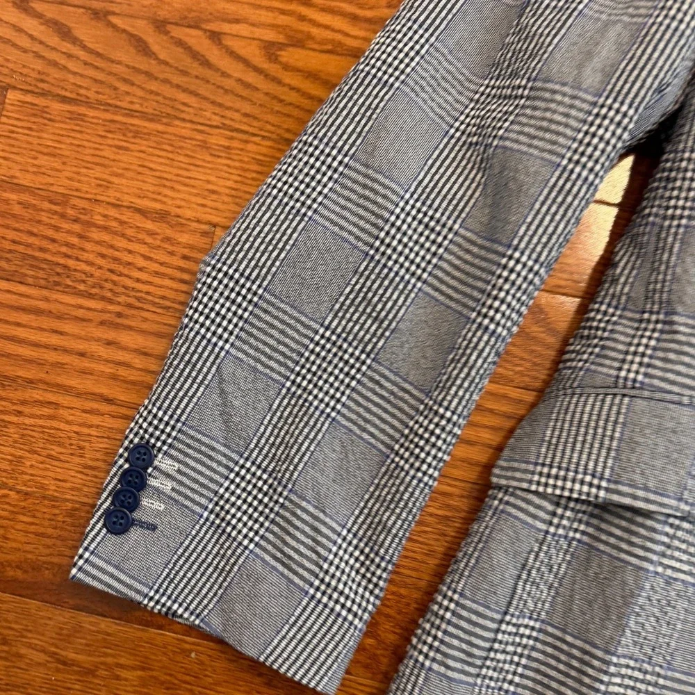 Tailorbyrd Blazer Mens 46R Gray Blue Glen Plaid Stretch Unstructured Textured